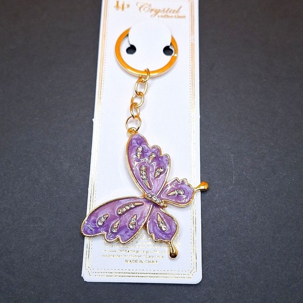 Purple Butterfly keychain sparkle  dangle charm keyring accessory